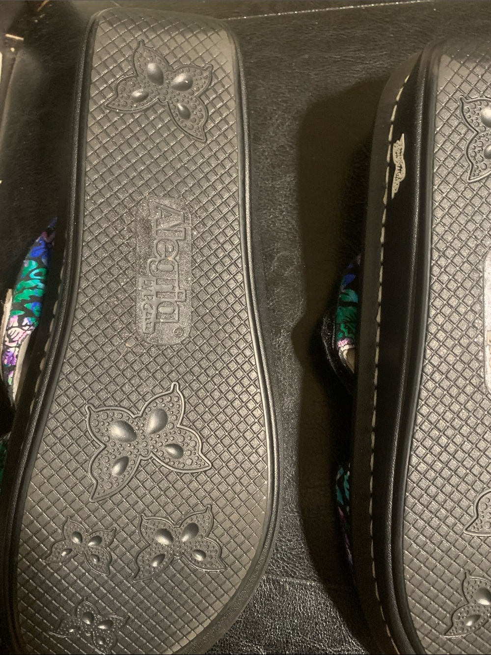 Alegria Floral Buckle Slide Mules in Teal, Purple and Black used one time - Picture 3 of 3